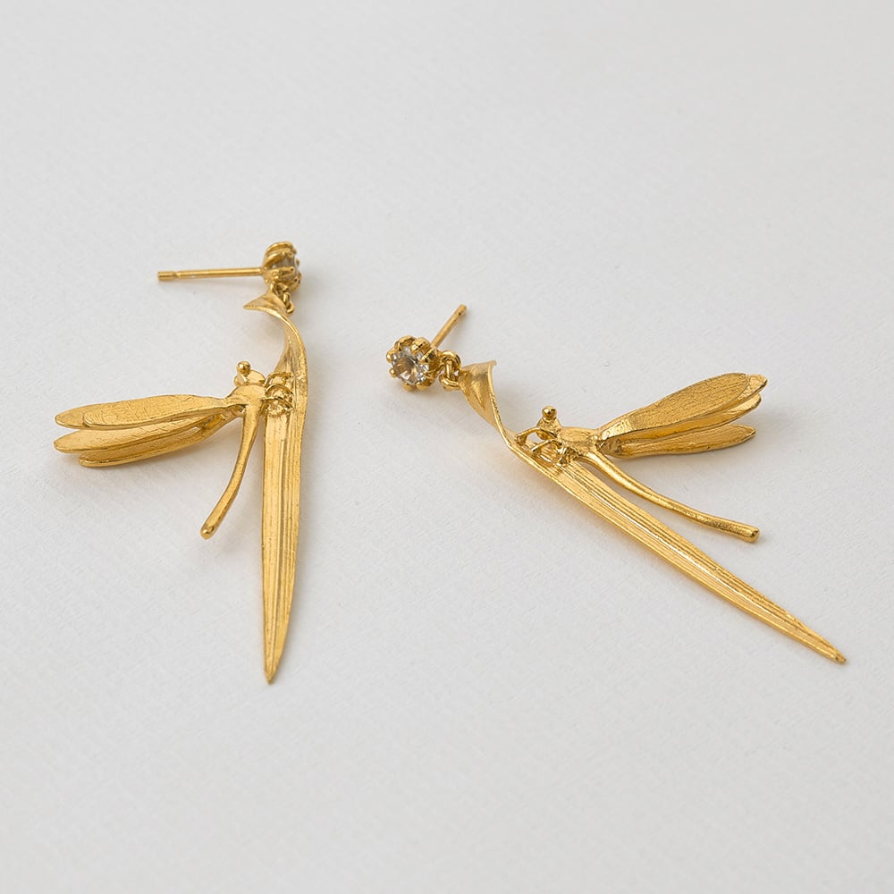 paper shot of Damsel Fly & Grassblade Earrings by Alex Monroe Jewellery