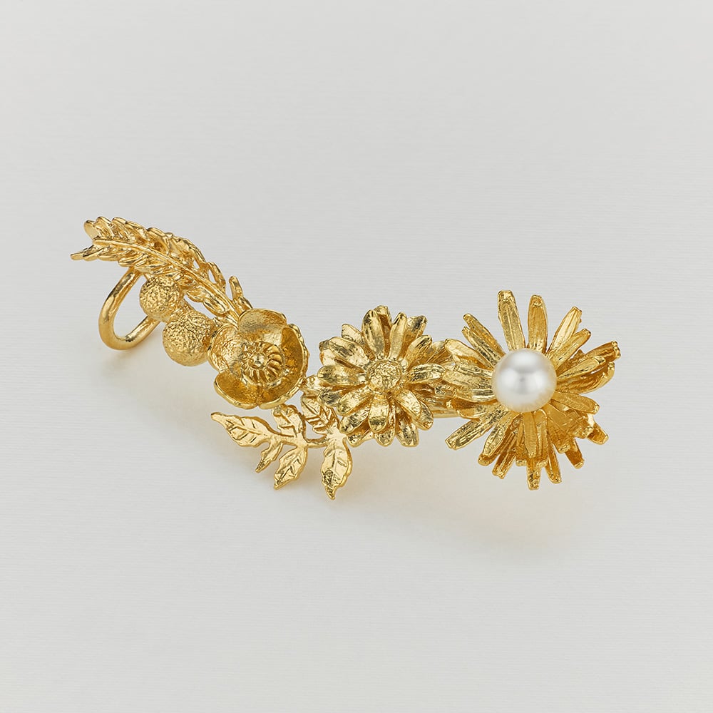 paper shot of gold plated Woodland Garden Ear-Climber by Alex Monroe Jewellery