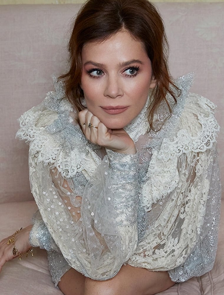 Anna Friel wears globe trotter charm bracelet by Alex Monroe Jewellery