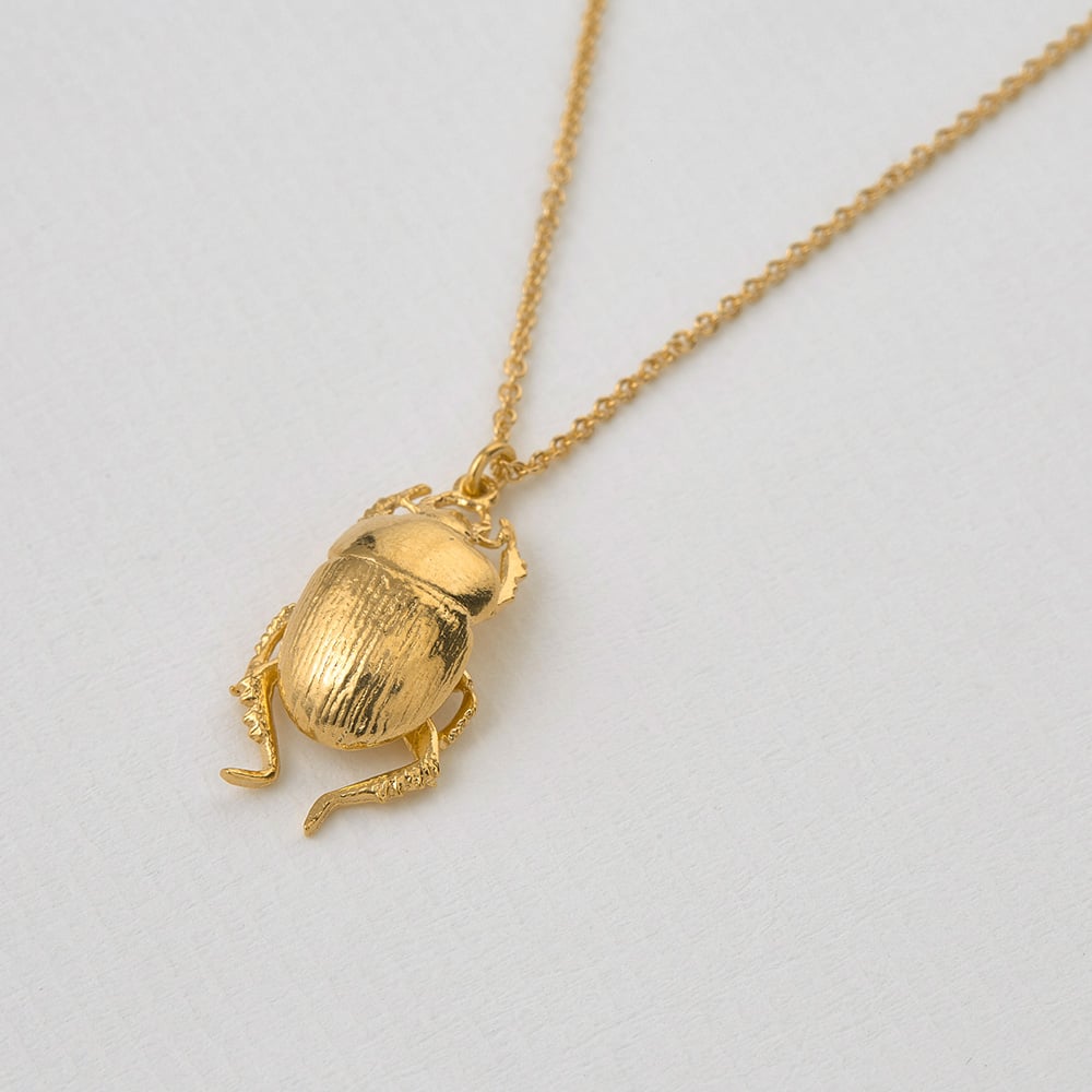 Paper shot of gold plated Dor Beetle Necklace by Alex Monroe