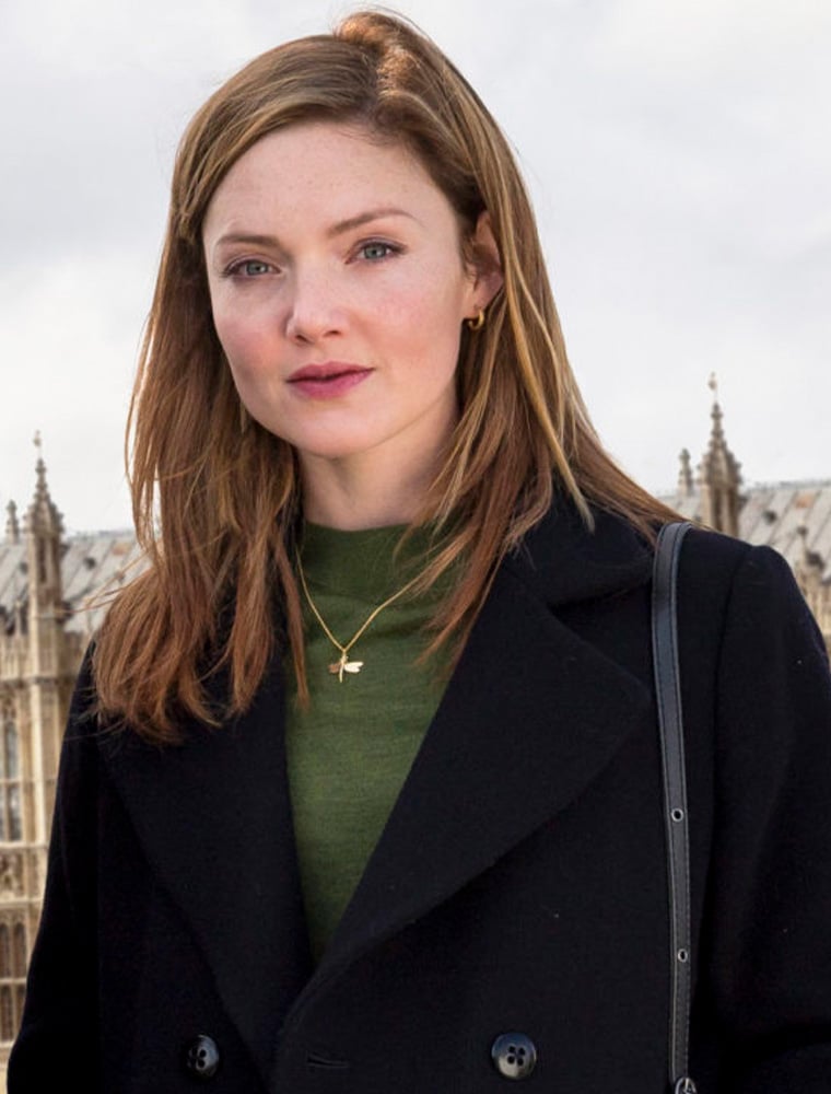 Holliday Grainger wearing gold plated Dragonfly Necklace by Alex Monroe