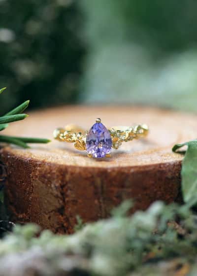 Pear Shaped Lilac Sapphire One of a Kind 18ct Gold Ring.