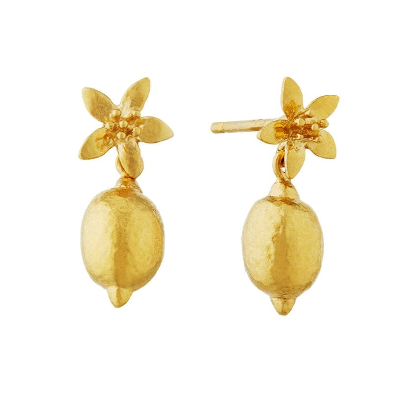 Product shot of gold plated Lemon Blossom Stud Earrings with Lemon Drops by Alex Monroe Jewellery