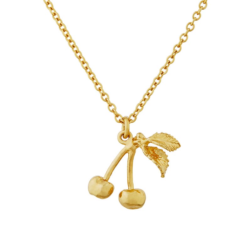 Product Shot of Gold plated Small & Sweet Cherry Necklace by Alex Monroe Jewellery