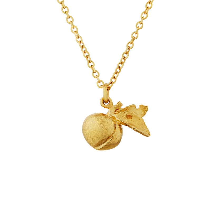 Product shot of gold plated Small & Sweet Peach Necklace by Alex Monroe Jewellery