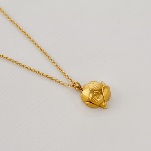 paper shot of gold plated Artichoke Necklace with Engraved Heart by Alex Monroe Jewellery
