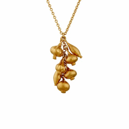 product shot of gold plated Know Your Onions Cluster Necklace by Alex Monroe Jewellery