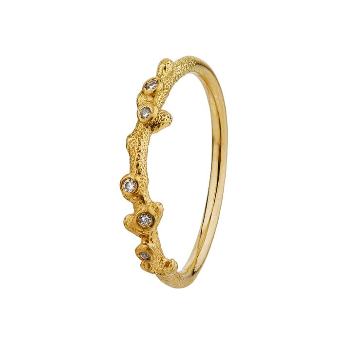 Product photo of gold Coral Texture Ring with Diamonds by Alex Monroe Jewellery