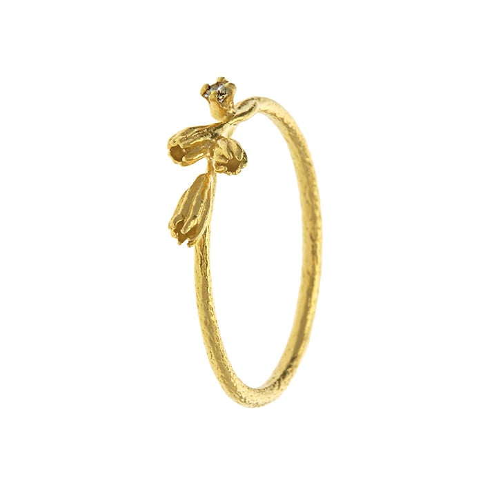 Product shot of gold plated Seed Pod & Champagne Diamond Ring by Alex Monroe Jewellery