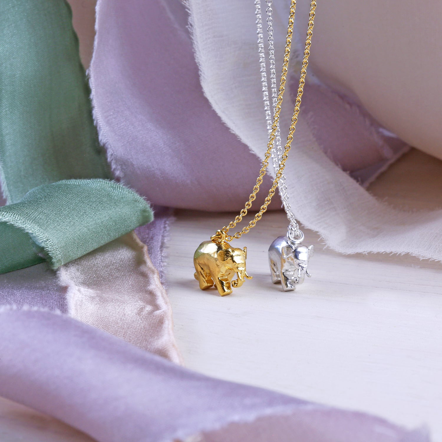 gold plate and silver Indian Elephant Necklace