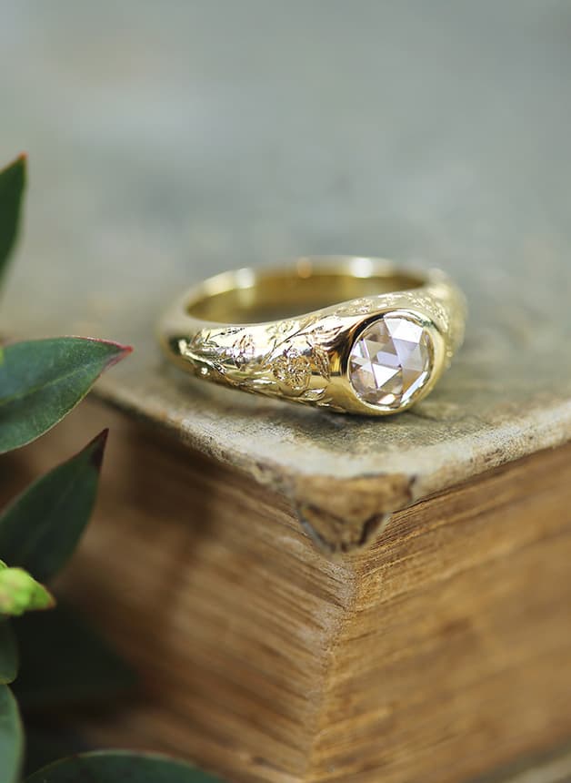 18ct Polished Signet Daimond Ring by alex monroe
