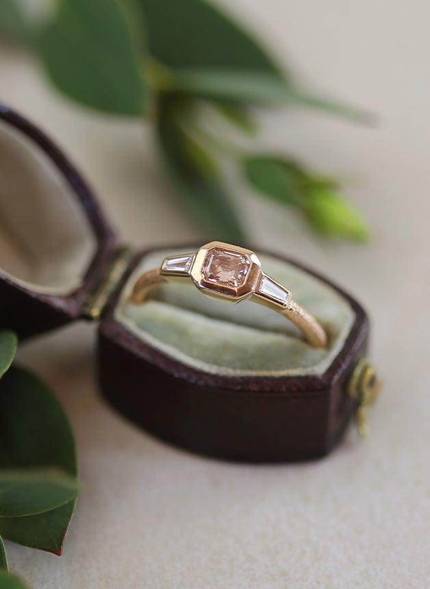 Trilogy Ring with Blush Champagne Diamond by Alex Monroe