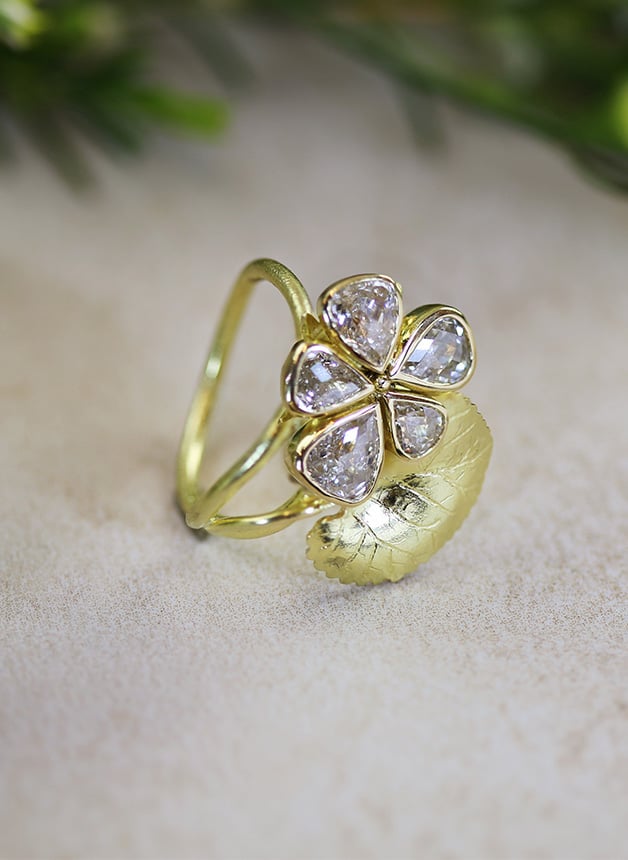 Wild Rose Leaf & Vine Diamond ring by Alex Monroe
