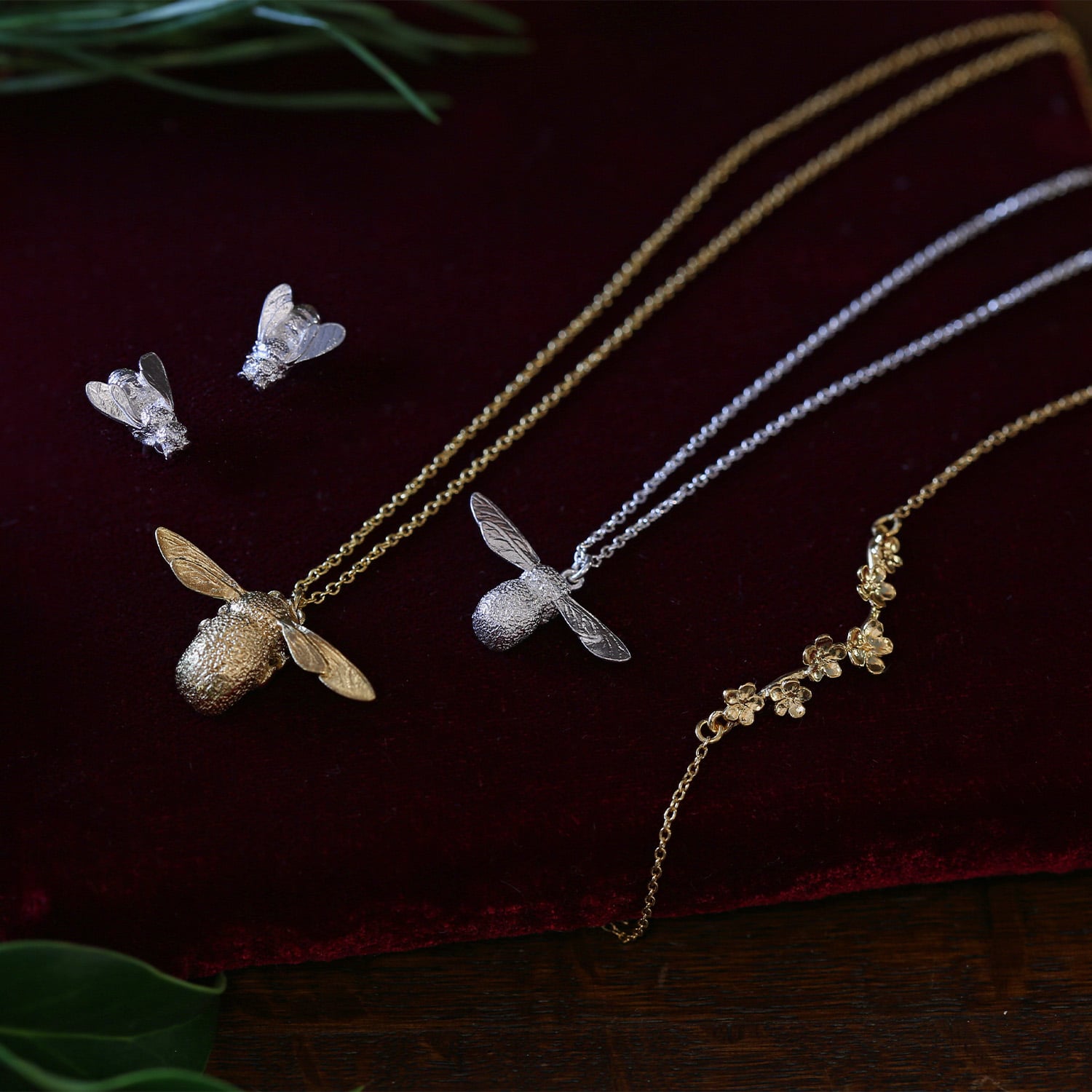 Alex Monroe's iconic gold plated bumblebee , baby bee and 18ct teeny tiny necklaces