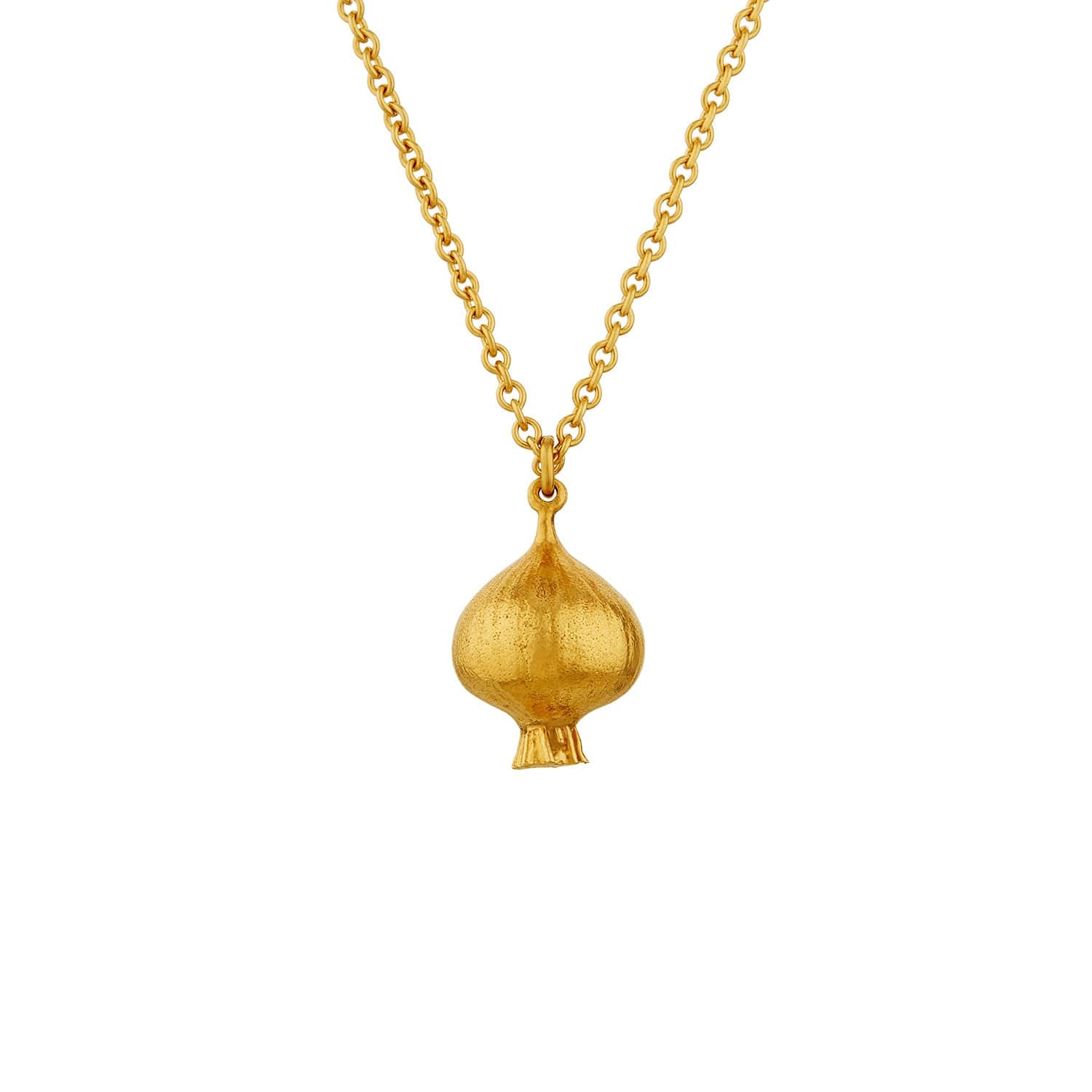 paper shot of gold plated Onion Necklace by Alex Monroe Jewellery