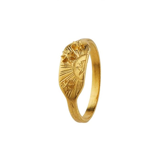 paper shot of gold plated Sail into the Sunset Engraved Ring by Alex Monroe Jewellery