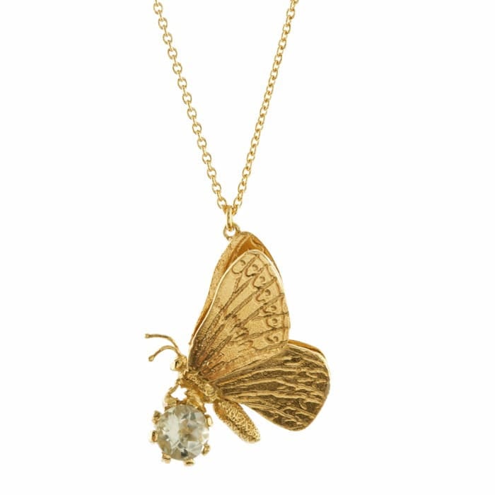 Product photo of a gold plated Butterfly with Green Amethyst Necklace