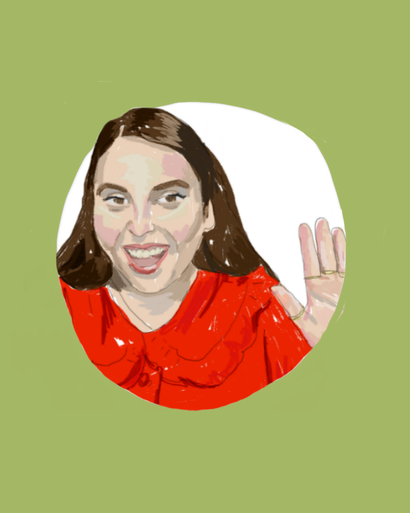 This is a Token Beanie Feldstein Illustration Alex Monroe Jewellery