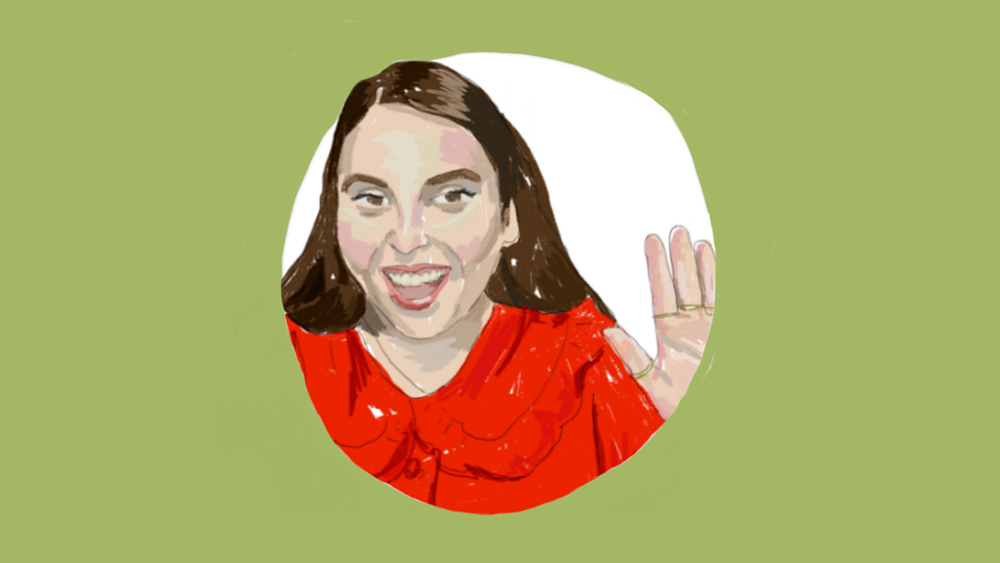 This is a Token Beanie Feldstein Illustration Alex Monroe Jewellery