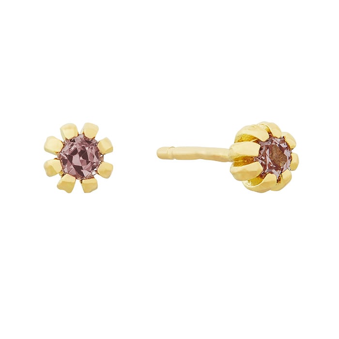 paper shot of solid yellow gold Blush Pink Sapphire Stud Earrings