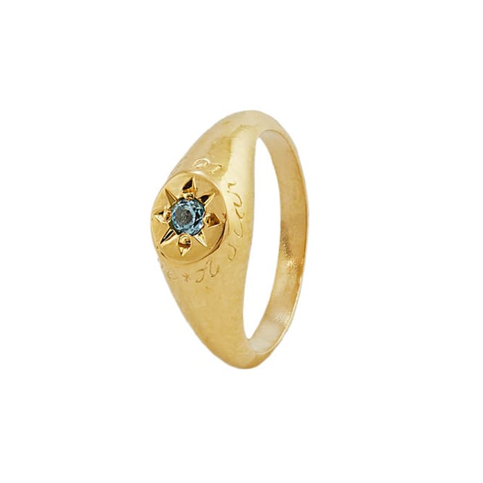 product shot of gold plated Aquamarine Signet Ring with 