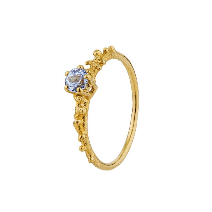 Product shot of yellow gold Coral Texture Blue Sapphire Solitaire Ring