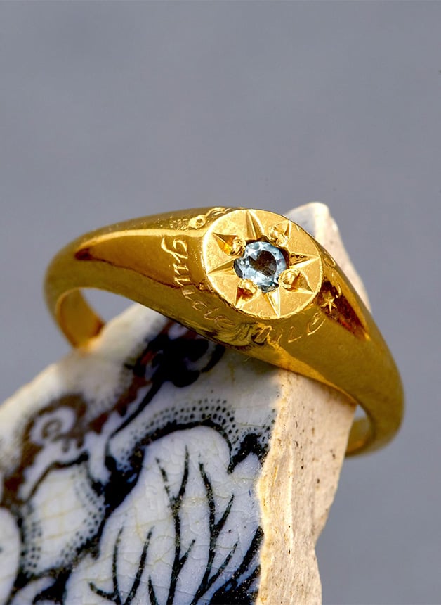 A gold plated Aquamarine Signet Ring with 