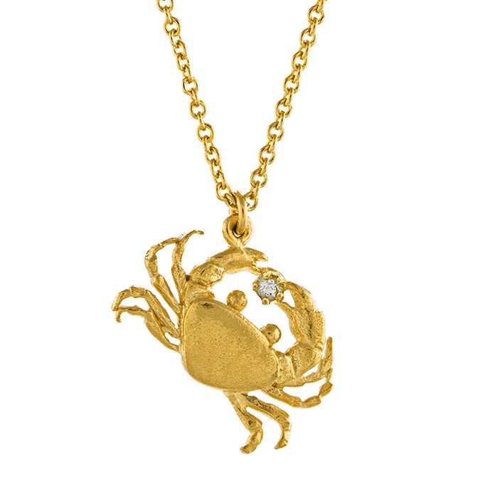 product shot of gold plated Cheeky Crab Necklace by Alex Monroe fine jewellery