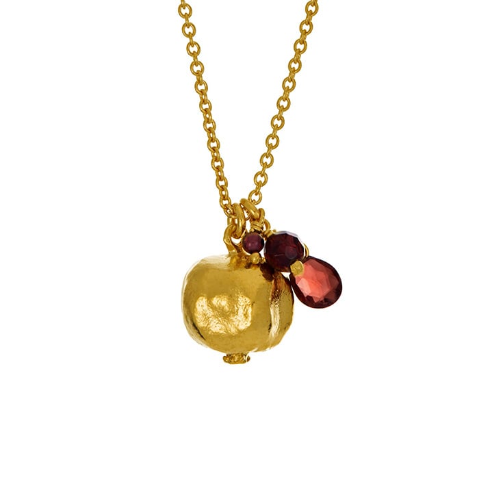 product shot of gold plated Pomegranate and Garnet Necklace