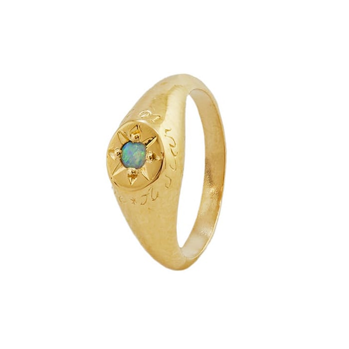 Product shot of gold plated Opal Signet Ring with 