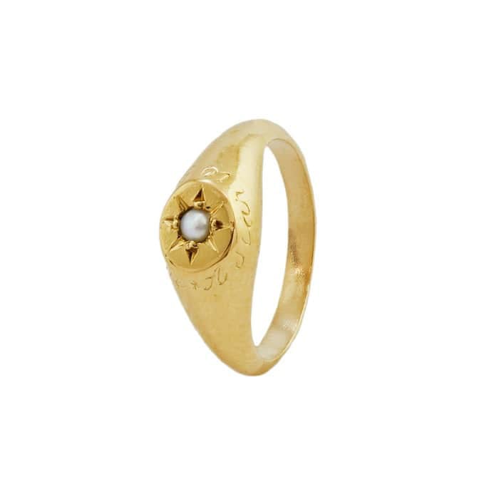 Product shot of gold plated Pearl Signet Ring with 
