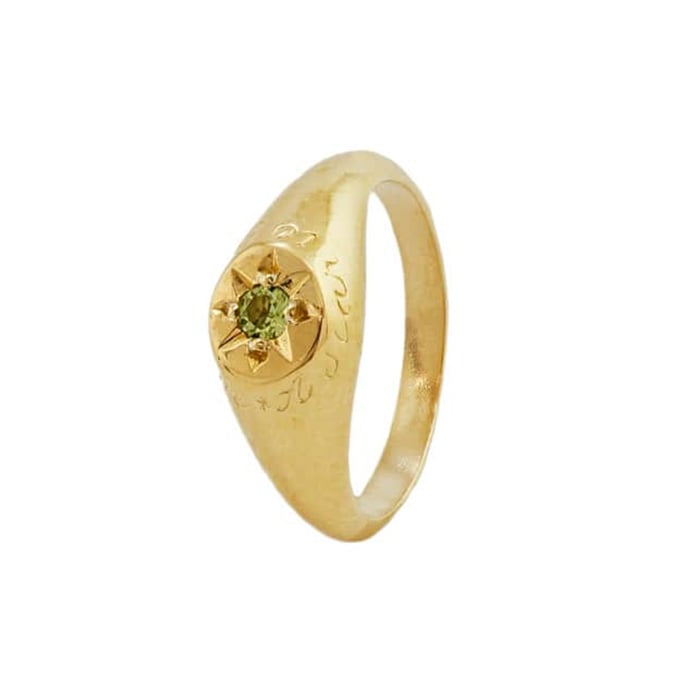 Product photo of gold plated Peridot Signet Ring with 