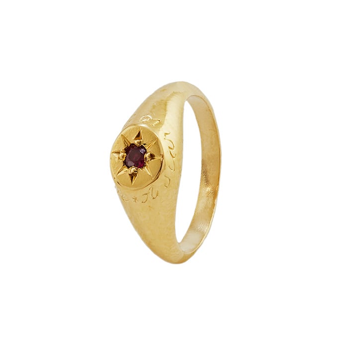 product shot of Gold plated Ruby Signet Ring with 