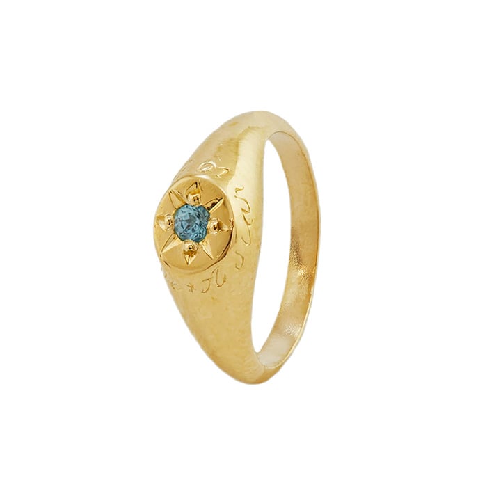 Product shot of gold plated Topaz Signet Ring with 