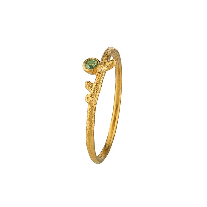 product shot of gold plated Underwater Stacking Ring with Peridot by Alex Monroe fine jewellery