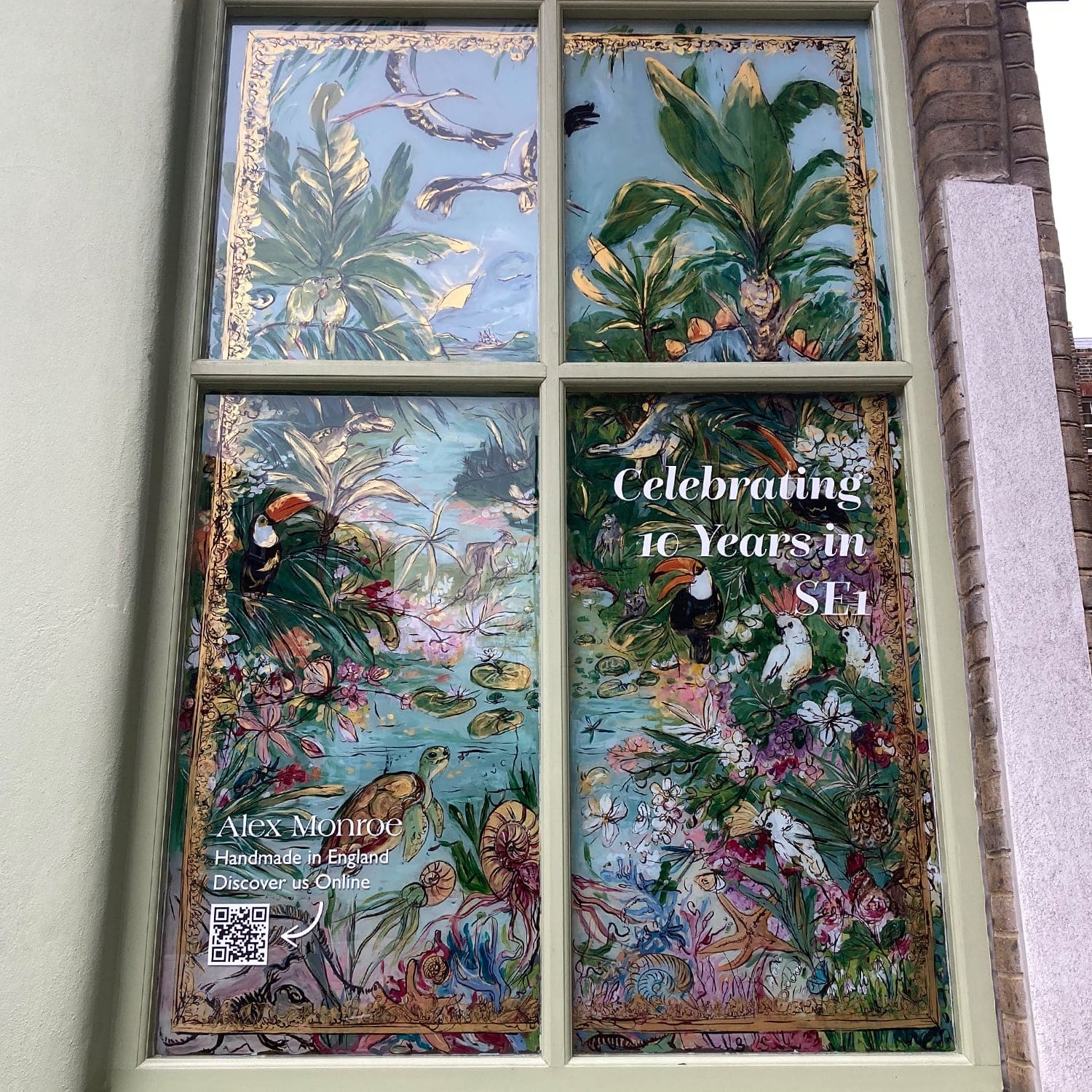 illustrated window display at Alex Monroe London Bridge Snowsfields Boutique