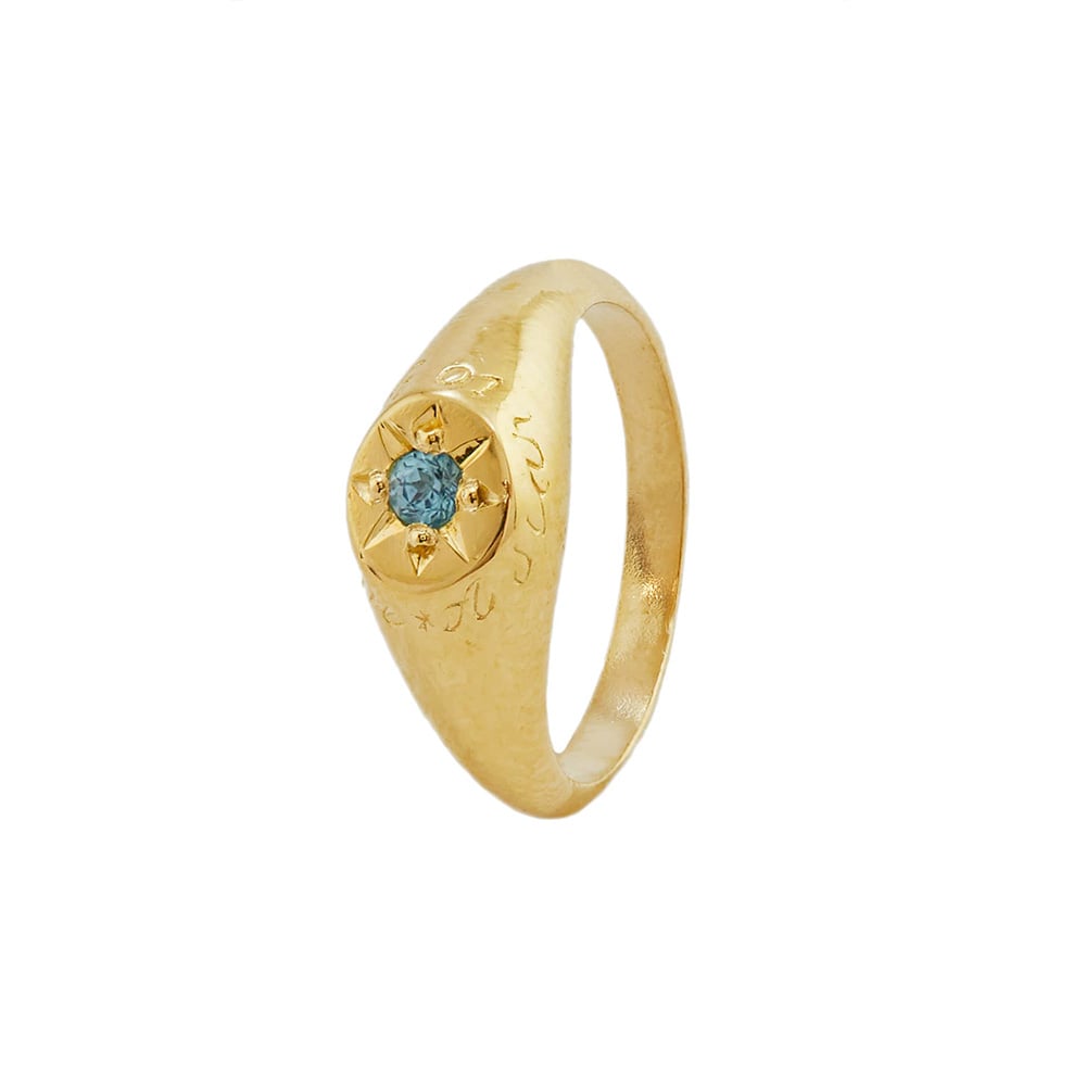 Product shot of gold Topaz Signet Ring with 