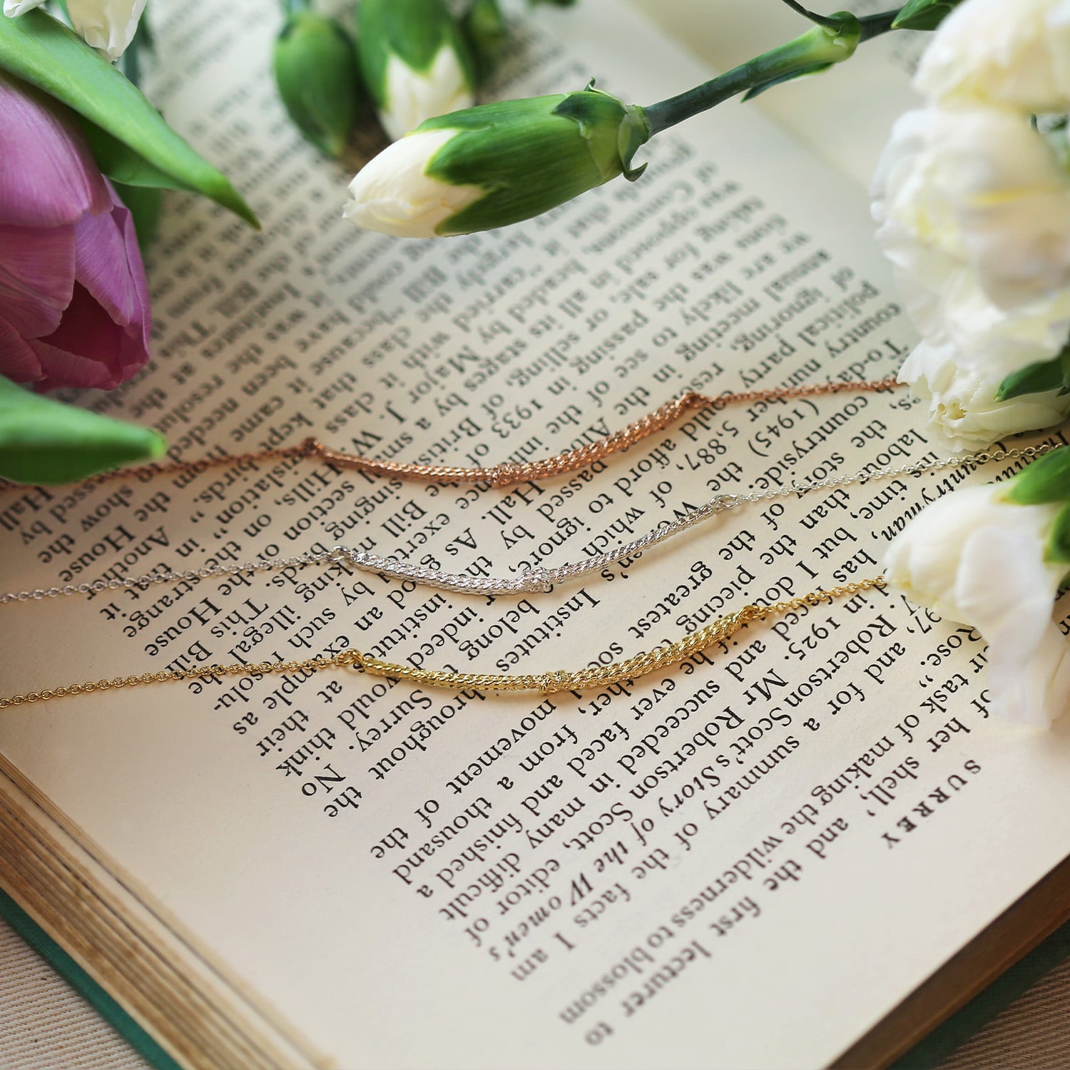 Rose gold , gold plate and silver Flemish Knot Bracelet by Alex Monroe fine jewellery