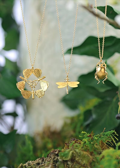 3 necklaces hanging together butterfly,Dragonfly and Beetle necklace