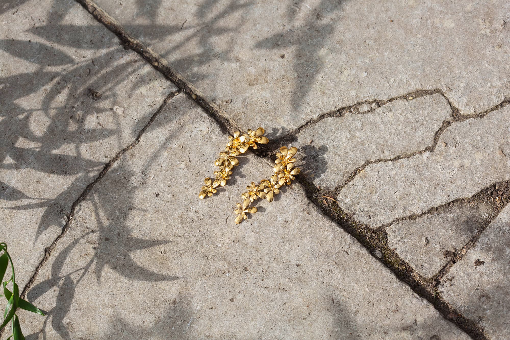 Large Rosette Flourish Drop Earrings Silver and 22ct Fairmined Gold Plate in pavement crack