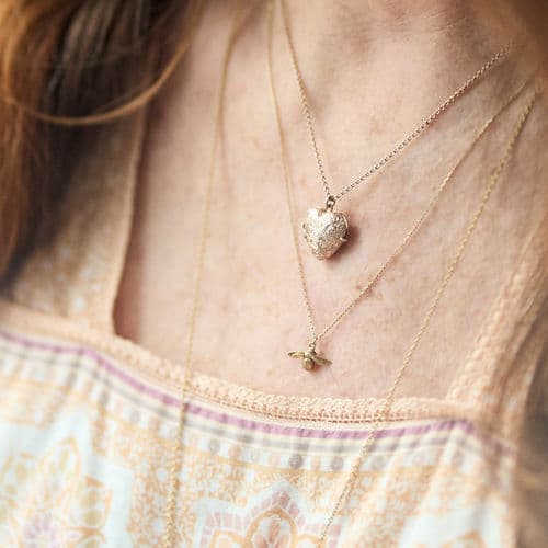 Shelly, wearing Alex Monroe's Posy Bloom Bee Locket.