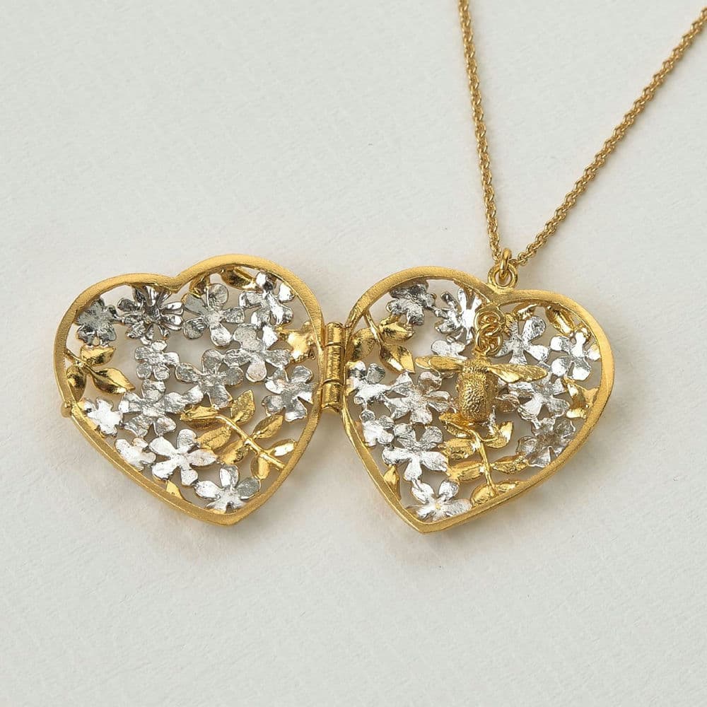 Alex Monroe Jewellery, open mixed metal Posy Bloom Bee Locket