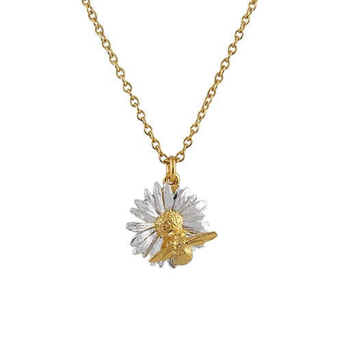 paper shot of Daisy Necklace with Teeny Weeny Bee, Gold-Plated with Silver Details by Alex Monroe Jewellery 