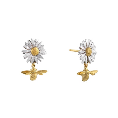 product shot of Daisy Stud Earrings with Teeny Tiny Bee Drops by Alex Monroe