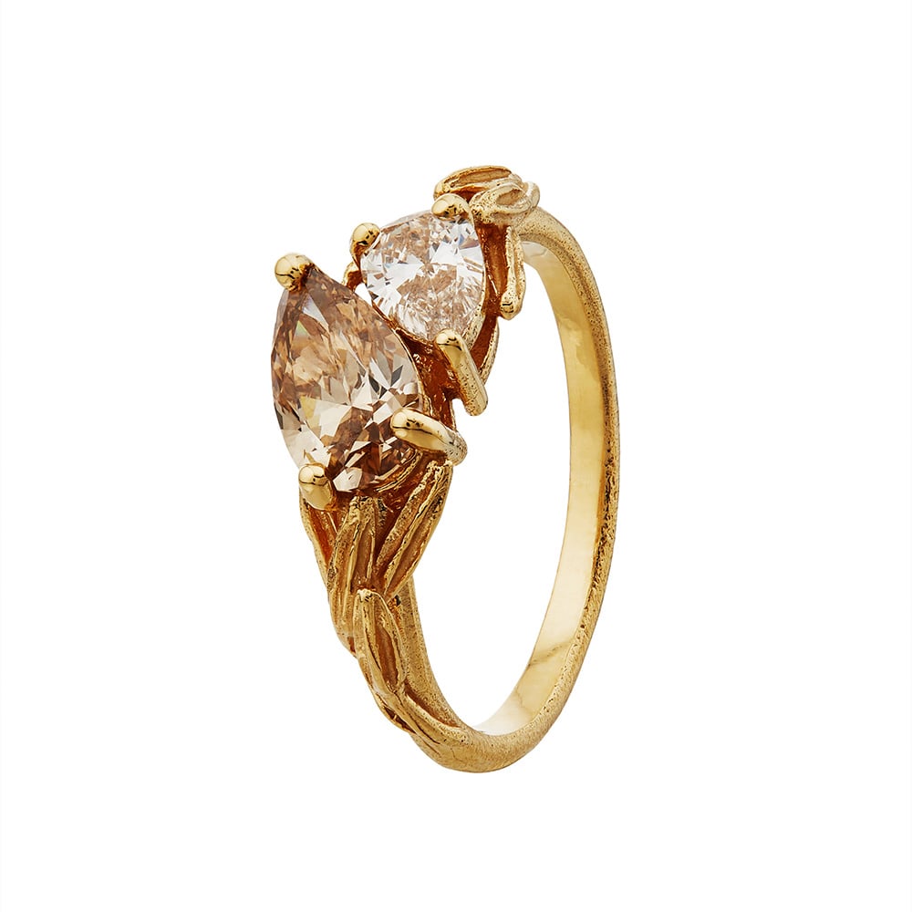 Moi et Toi Fennel Seed Champagne Pear Cut Diamonds Ring