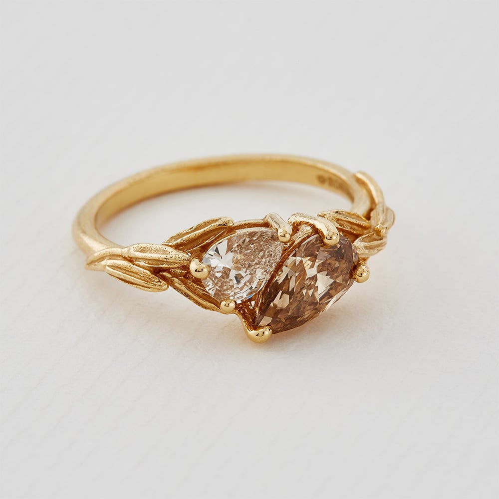 Moi et Toi Fennel Seed Champagne Pear Cut Diamonds Ring