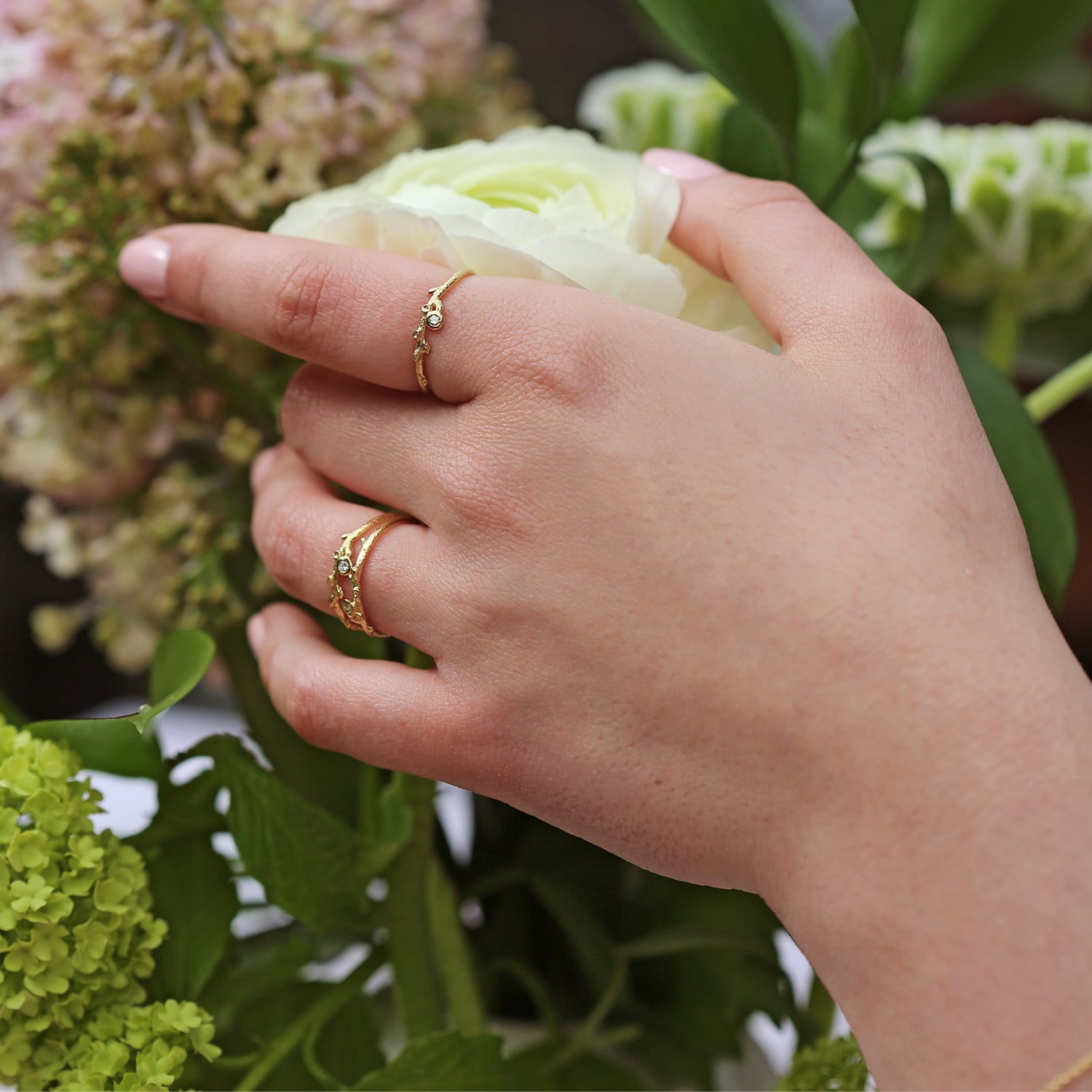 Fine Coral Diamond Texture Ring