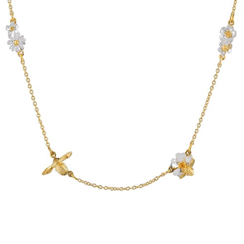  product shot of Floral Chain Necklace with Teeny Tiny Bee by Alex Monroe Jewellery 