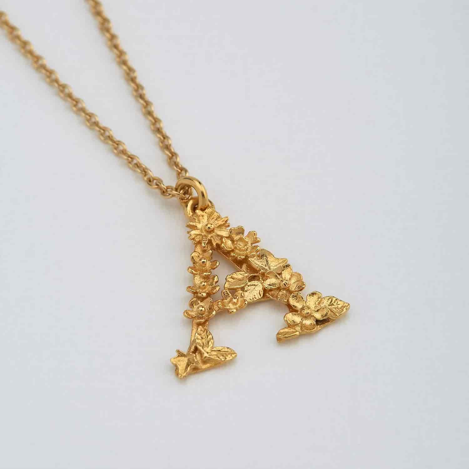  floral letter a necklace in solid silver gold plated by Alex Monroe Jewellery 
