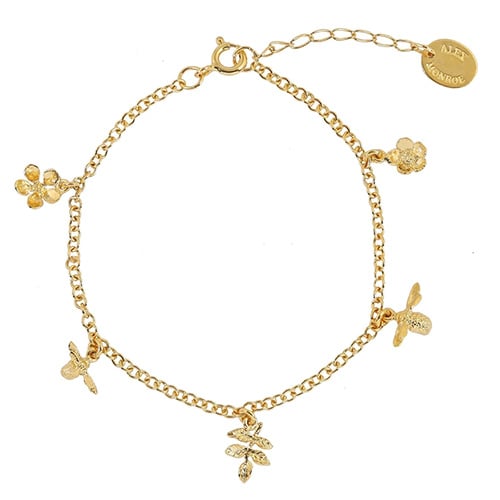 product shot of Garden Gathering Charm Bracelet in gold plate by Alex Monroe jewellery